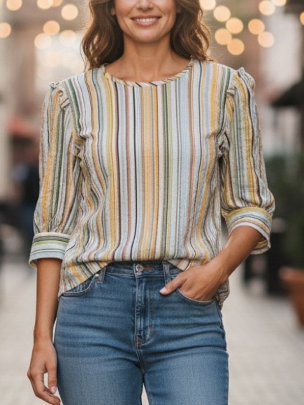 Lauren Conrad Striped Linen Blend Top Medium NWT